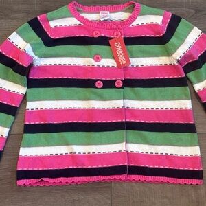 Gymboree Hot Pink, Green & Navy Striped Knit Cardigan